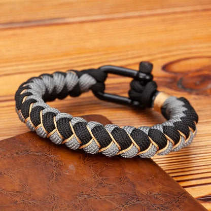 Pulsera de Cuerda Tejida con Hebilla en U de Acero Inoxidable Negro