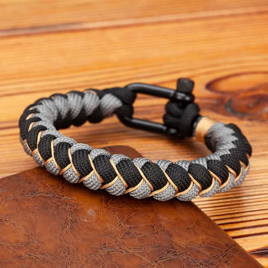 Pulsera de Cuerda Tejida con Hebilla en U de Acero Inoxidable Negro