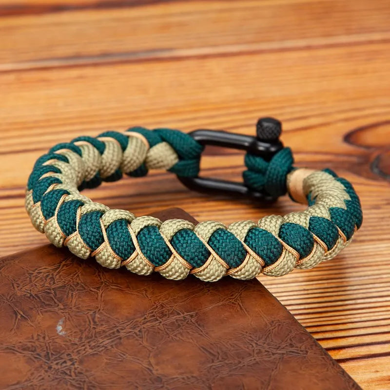 Pulsera de Cuerda Tejida con Hebilla en U de Acero Inoxidable Negro