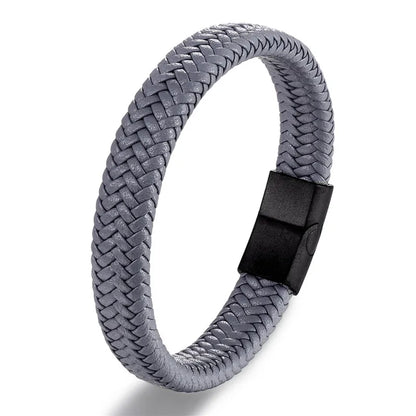 Pulsera de Cuero Trenzado – Cierre Magnético de Acero Inoxidable Negro