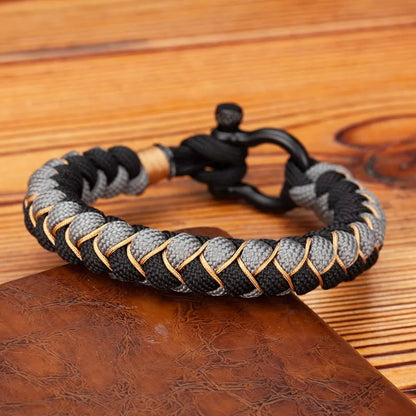 Pulsera de Cuerda Tejida con Hebilla en U de Acero Inoxidable Negro