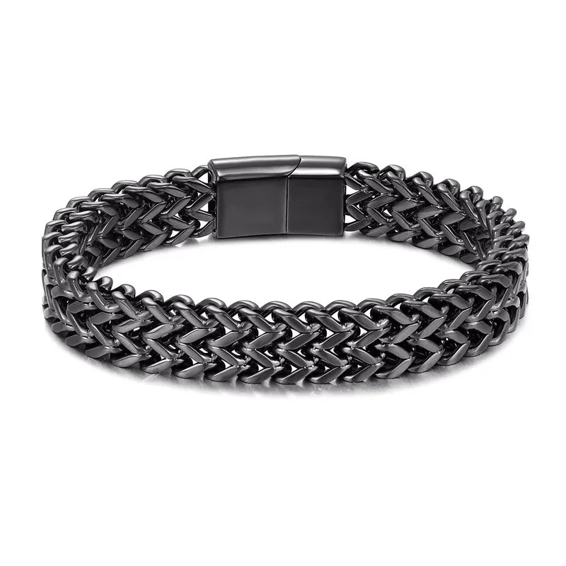 Pulsera de Cadena Cubana Ancha para Hombre – Estilo Punk de 12 mm en Acero Inoxidable, Ideal para Motociclistas