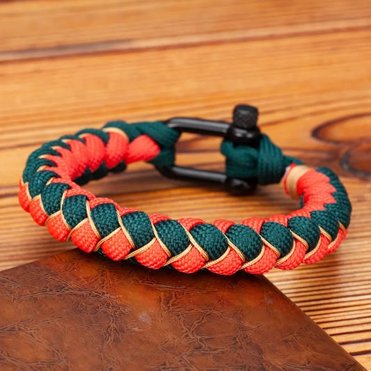 Pulsera de Cuerda Tejida con Hebilla en U de Acero Inoxidable Negro