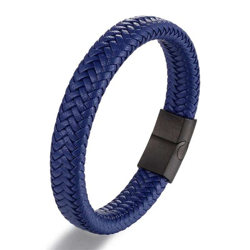 Pulsera de Cuero Trenzado – Cierre Magnético de Acero Inoxidable Negro