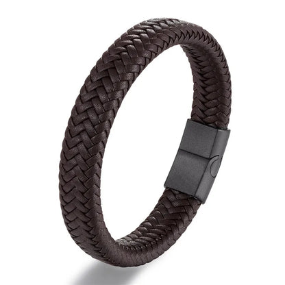 Pulsera de Cuero Trenzado – Cierre Magnético de Acero Inoxidable Negro