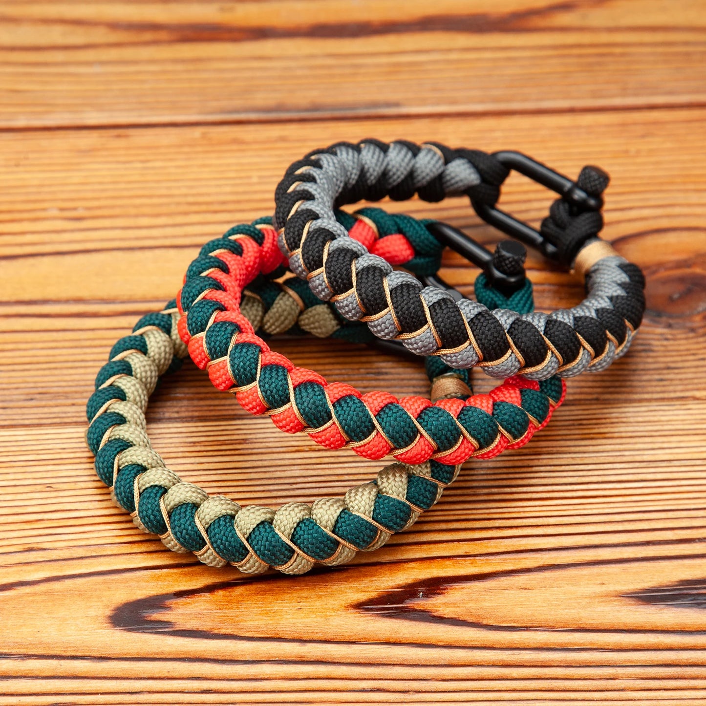 Pulsera de Cuerda Tejida con Hebilla en U de Acero Inoxidable Negro