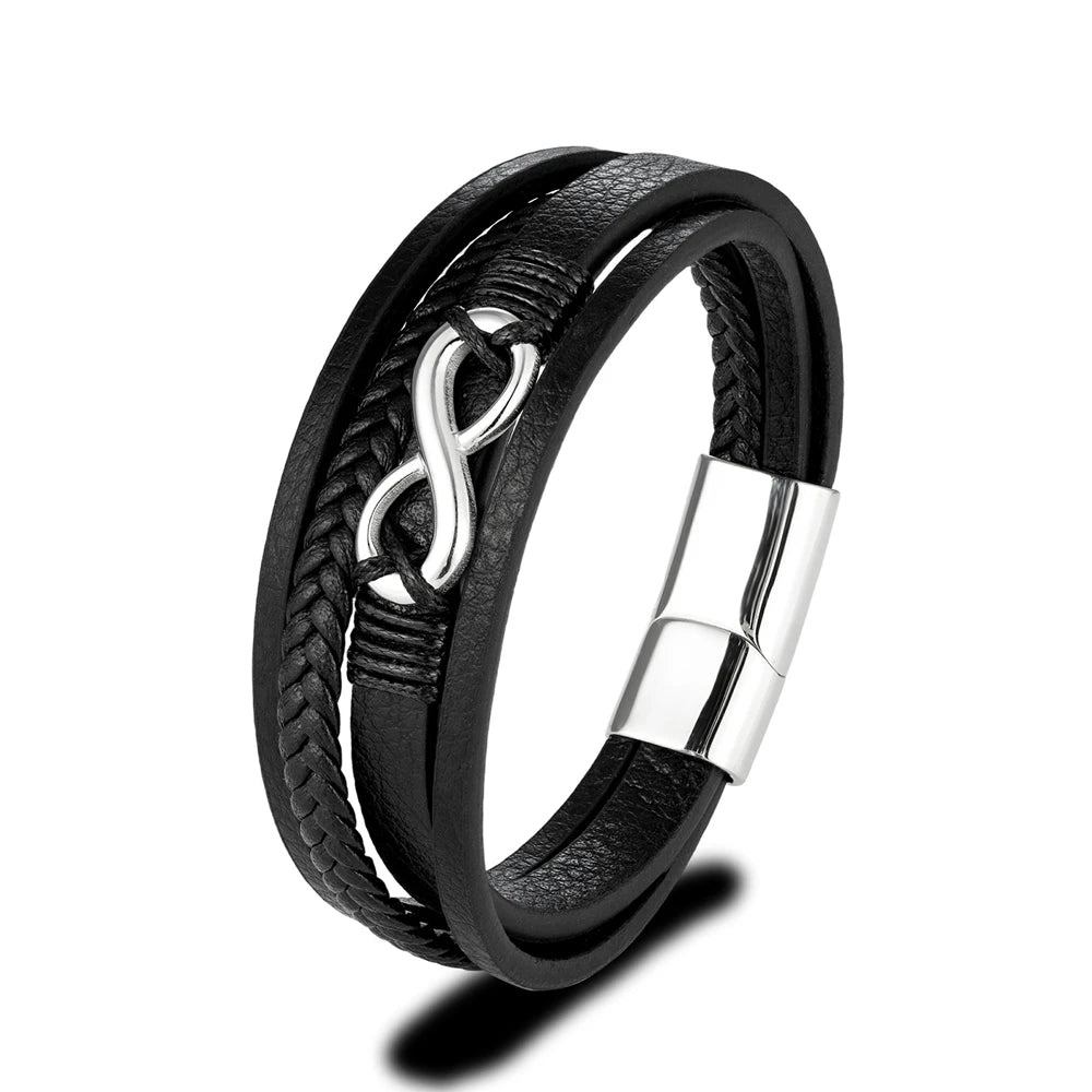 Pulsera Infinity de Cuero Trenzado Multicapa