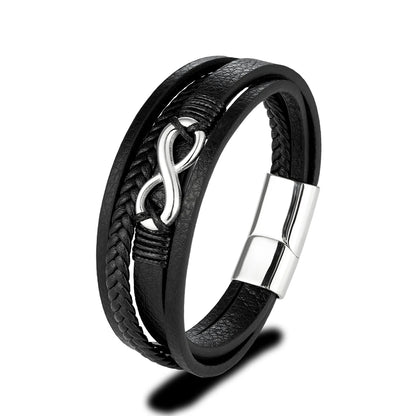 Pulsera Infinity de Cuero Trenzado Multicapa
