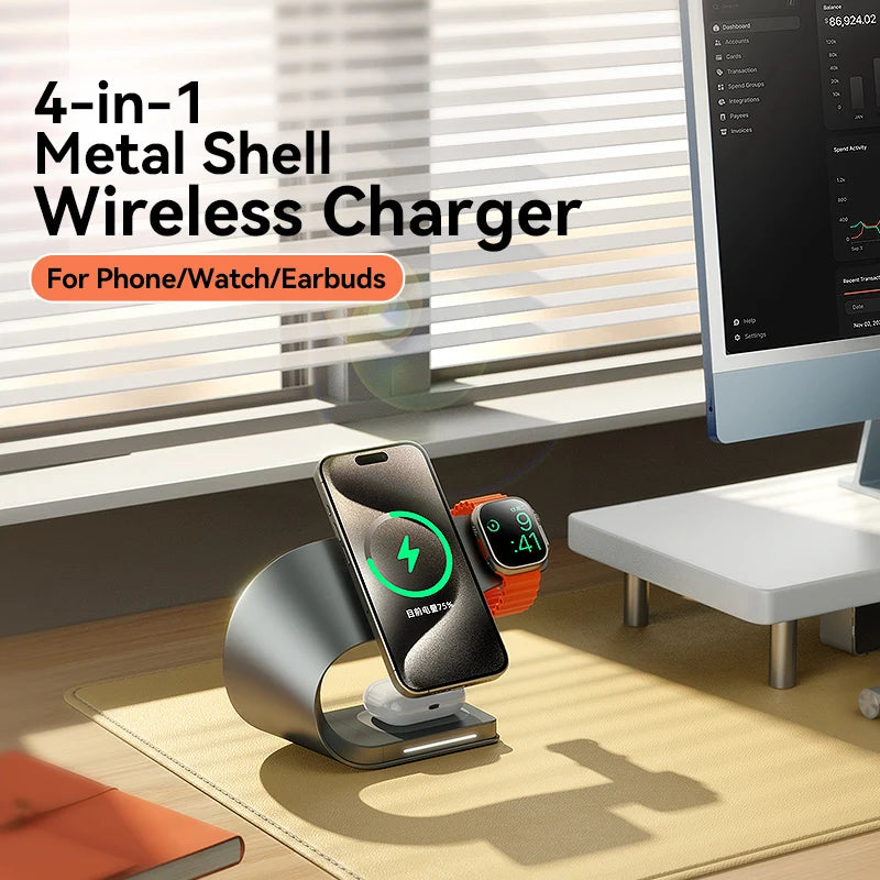 Cargador Inalámbrico 4 en 1 – para iPhone y Apple Watch
