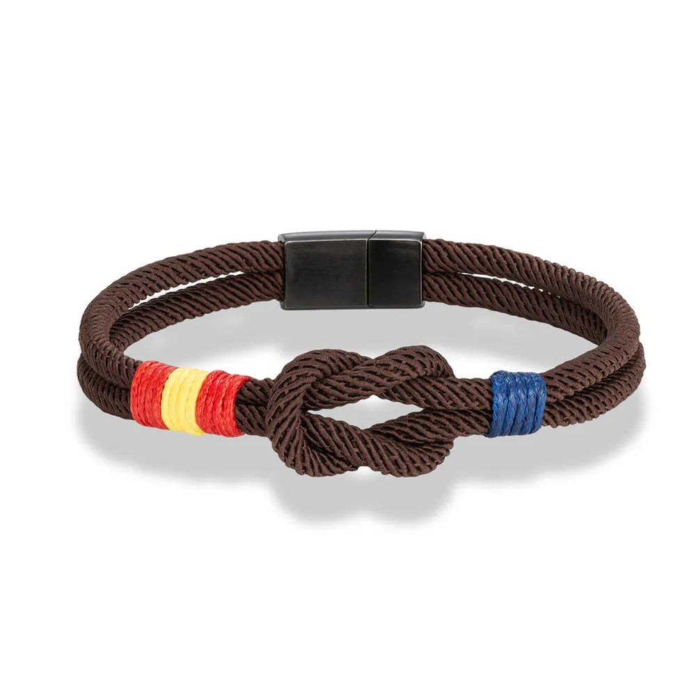 Pulsera con Bandera de España – Cuerda de Doble Hebra y Hebilla Magnética de Acero Inoxidable Negro