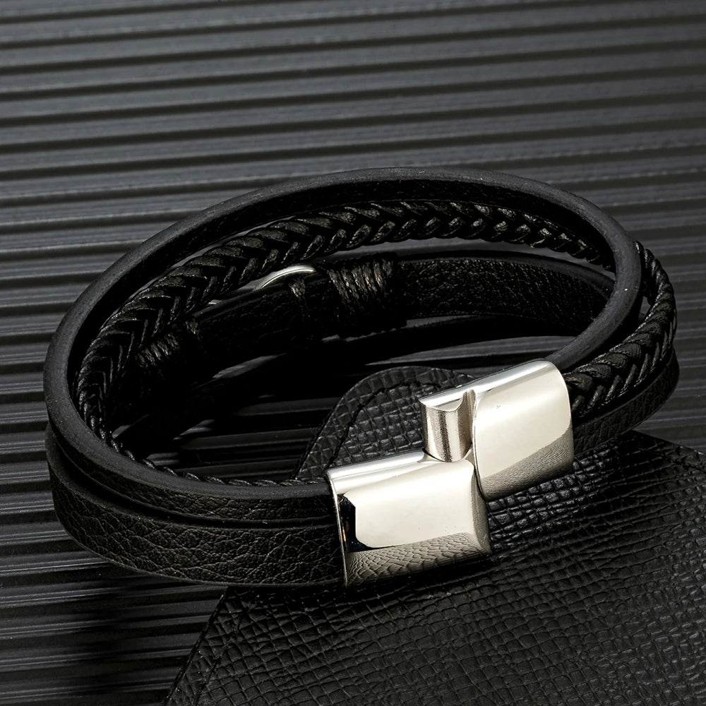 Pulsera Infinity de Cuero Trenzado Multicapa