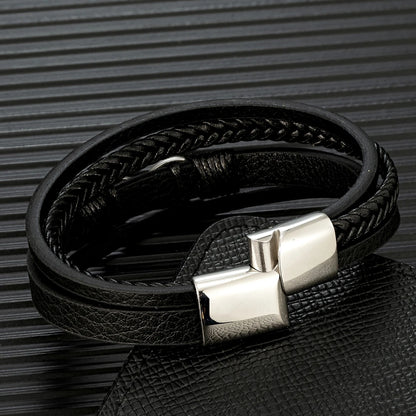 Pulsera Infinity de Cuero Trenzado Multicapa