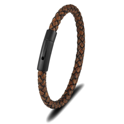 Pulsera de Cuero Trenzado para Hombre – con Hebilla Magnética Negra de Acero Inoxidable