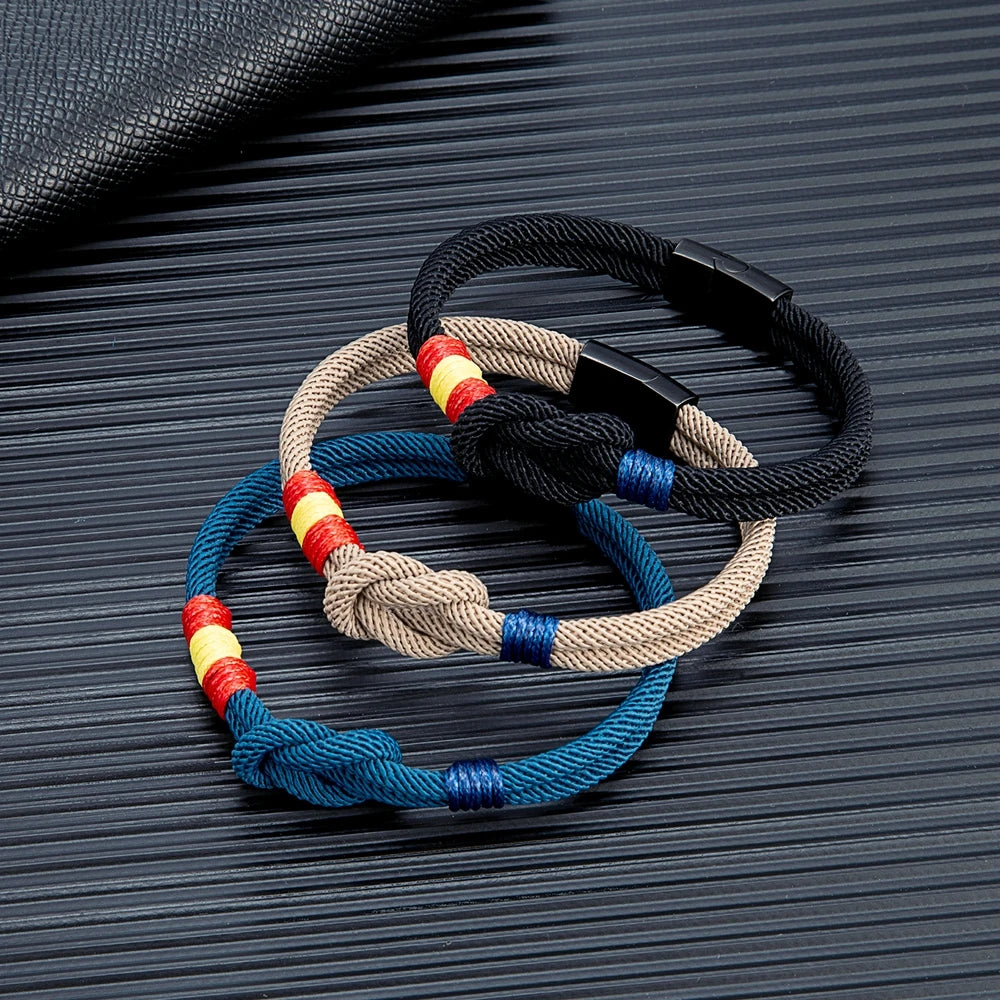 Pulsera con Bandera de España – Cuerda de Doble Hebra y Hebilla Magnética de Acero Inoxidable Negro
