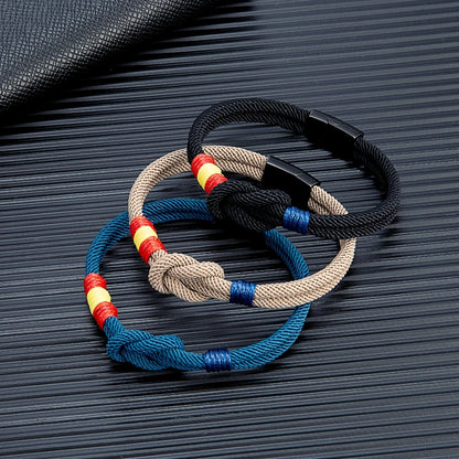 Pulsera con Bandera de España – Cuerda de Doble Hebra y Hebilla Magnética de Acero Inoxidable Negro
