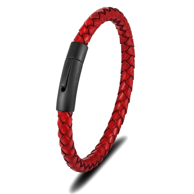 Pulsera de Cuero Trenzado para Hombre – con Hebilla Magnética Negra de Acero Inoxidable