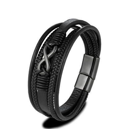 Pulsera Infinity de Cuero Trenzado Multicapa
