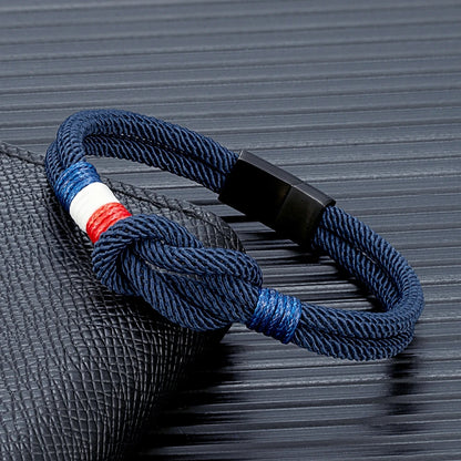Pulsera Tejida de Doble Capa Bandera Francia/Chile.
