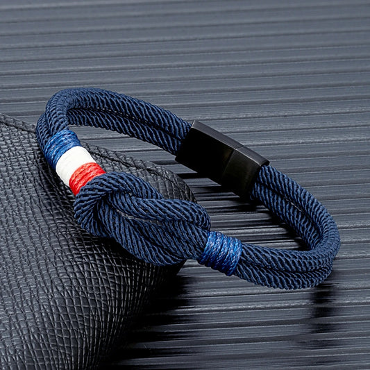 Pulsera Tejida de Doble Capa Bandera Francia/Chile.