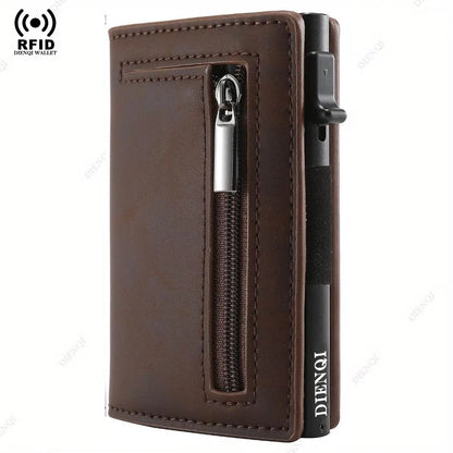 Billetera Minimalista RFID para Hombre – Tarjetero Magnético de Cuero con Expulsor Automático