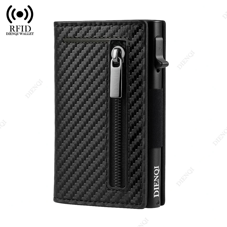 Billetera Minimalista RFID para Hombre – Tarjetero Magnético de Cuero con Expulsor Automático