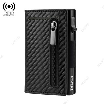 Billetera Minimalista RFID para Hombre – Tarjetero Magnético de Cuero con Expulsor Automático