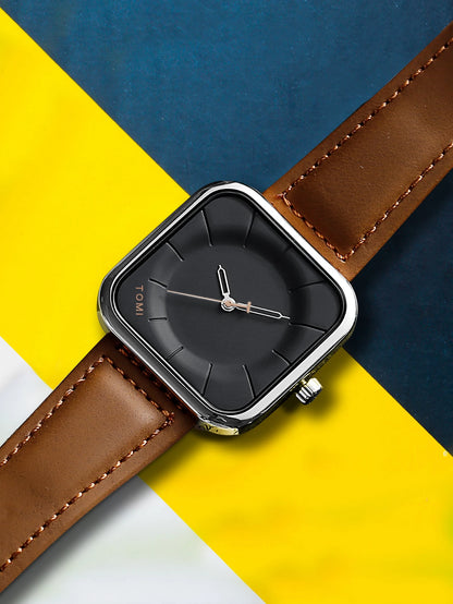 Reloj TOMI de cuarzo negro, diseño cuadrado elegante