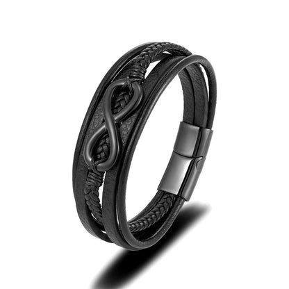 Pulsera Infinity de Cuero Trenzado Multicapa