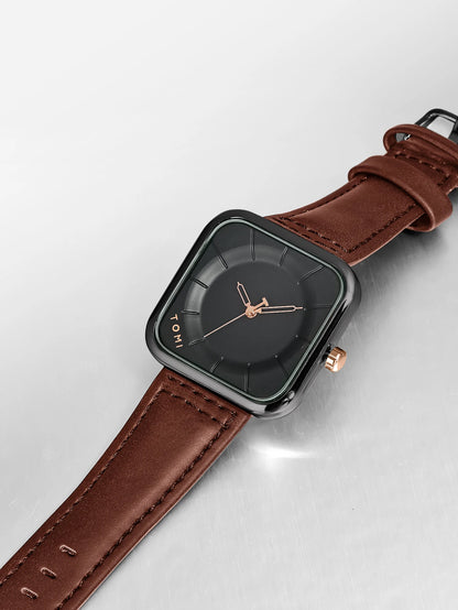 Reloj TOMI de cuarzo negro, diseño cuadrado elegante