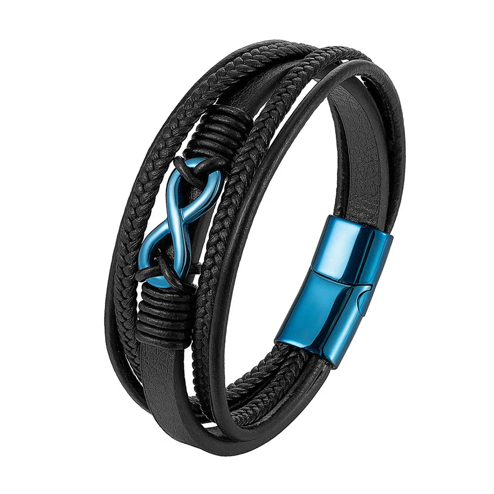 Pulsera Infinity de Cuero Trenzado Multicapa