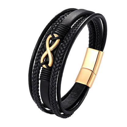 Pulsera Infinity de Cuero Trenzado Multicapa
