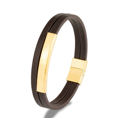 Pulsera de Cuero Trenzado Doble – Cierre Negro Mate de Acero Inoxidable