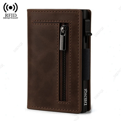Billetera Minimalista RFID para Hombre – Tarjetero Magnético de Cuero con Expulsor Automático
