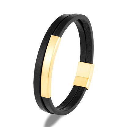 Pulsera de Cuero Trenzado Doble – Cierre Negro Mate de Acero Inoxidable