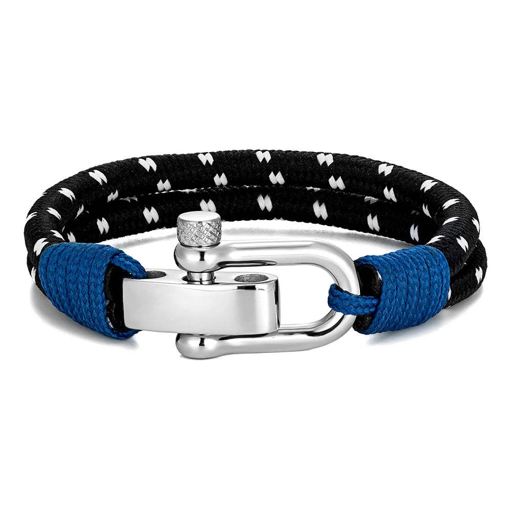 Pulsera de Cuerda Doble con Grillete de Acero Inoxidable – Estilo Vela