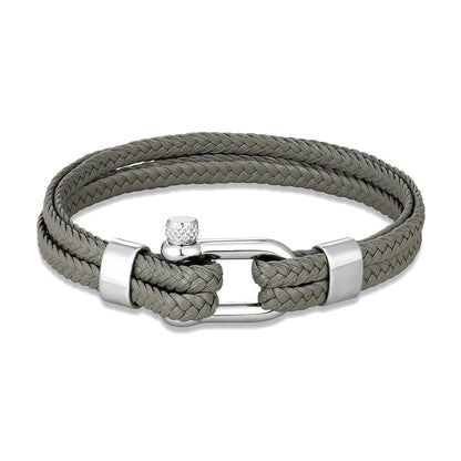 Pulsera de Cuero Trenzado Multicapa – con Grillete en U de Acero Inoxidable