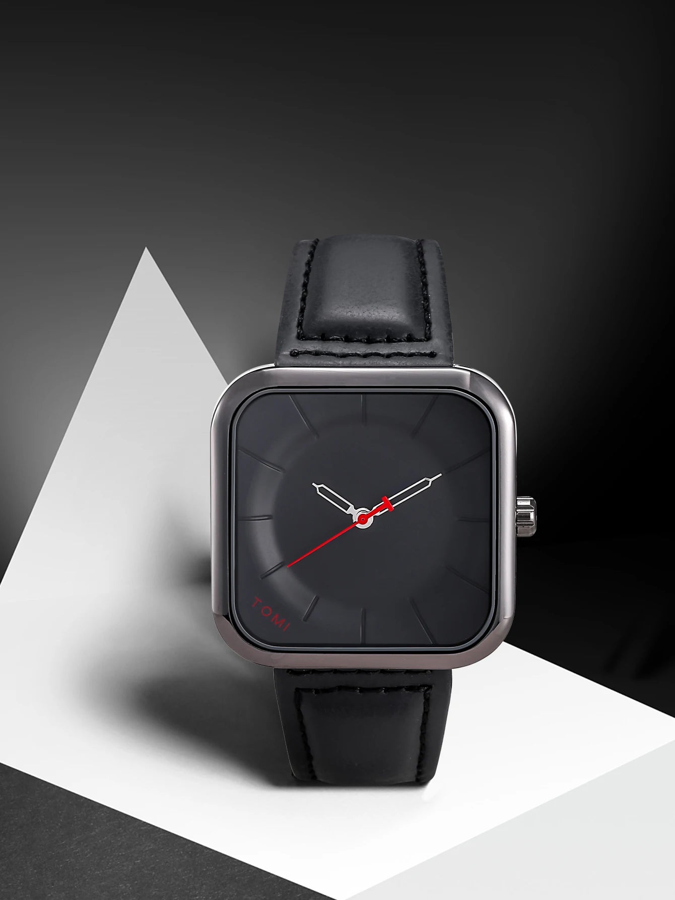 Reloj TOMI de cuarzo negro, diseño cuadrado elegante