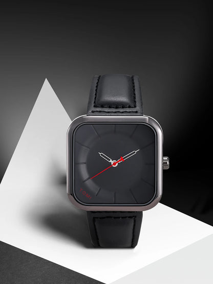 Reloj TOMI de cuarzo negro, diseño cuadrado elegante