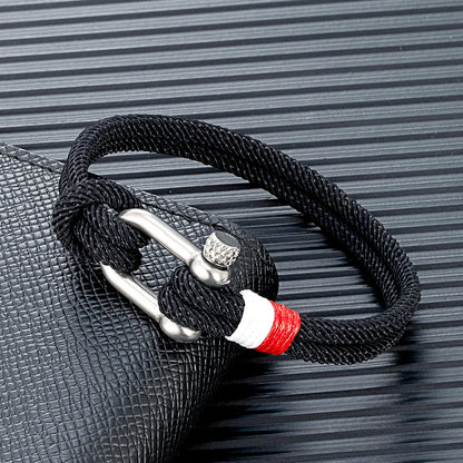 Pulsera Náutica para Hombre – Cuerda de Doble Hebra con Ancla de Acero Inoxidable