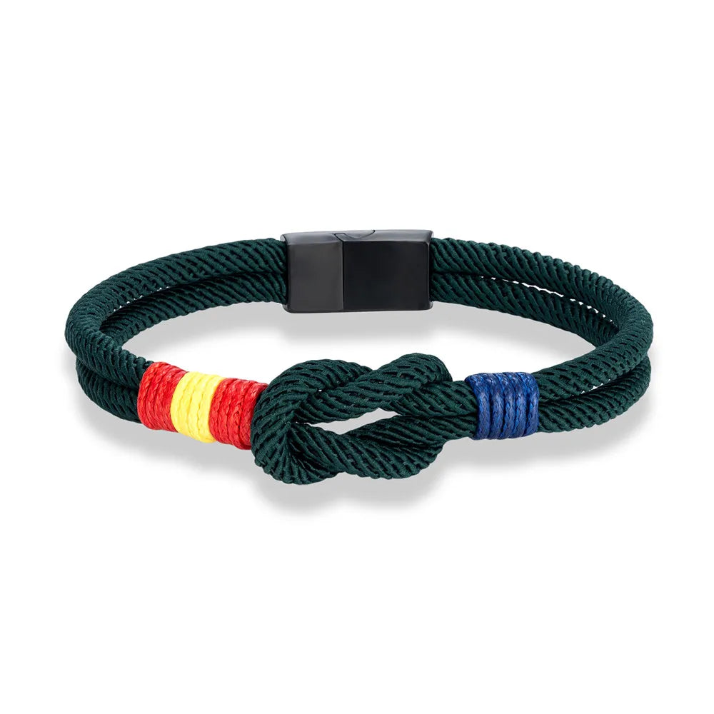 Pulsera con Bandera de España – Cuerda de Doble Hebra y Hebilla Magnética de Acero Inoxidable Negro