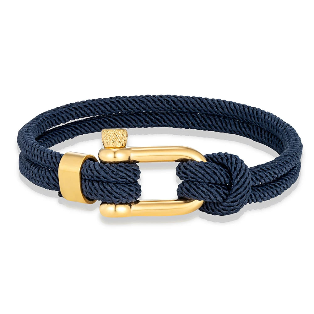 Pulsera de Doble Hebra con Grillete Dorado – Hecha a Mano