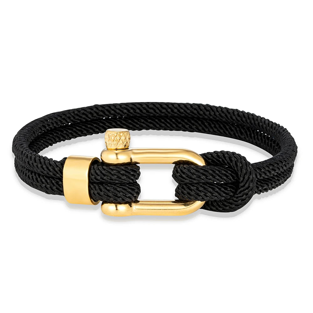 Pulsera de Doble Hebra con Grillete Dorado – Hecha a Mano
