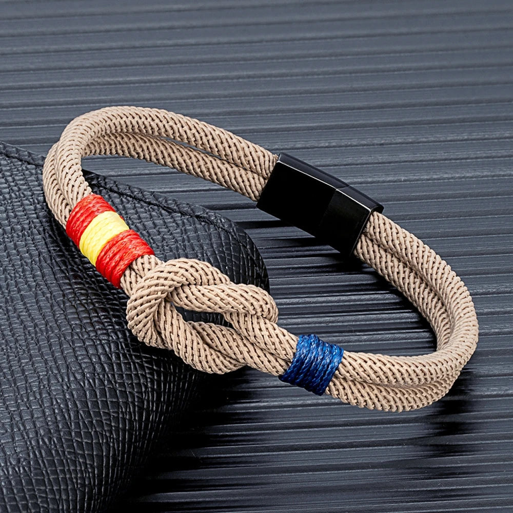 Pulsera con Bandera de España – Cuerda de Doble Hebra y Hebilla Magnética de Acero Inoxidable Negro