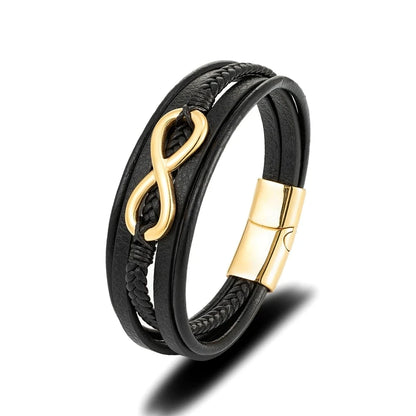 Pulsera Infinity de Cuero Trenzado Multicapa