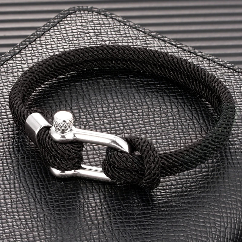 Pulsera Minimalista Unisex – Cuerda Doble con Hebilla en U de Acero Inoxidable