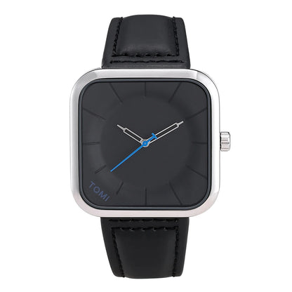 Reloj TOMI de cuarzo negro, diseño cuadrado elegante