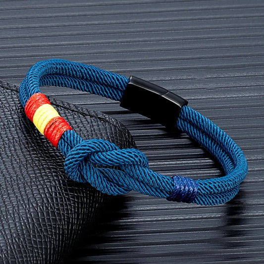 Pulsera con Bandera de España – Cuerda de Doble Hebra y Hebilla Magnética de Acero Inoxidable Negro