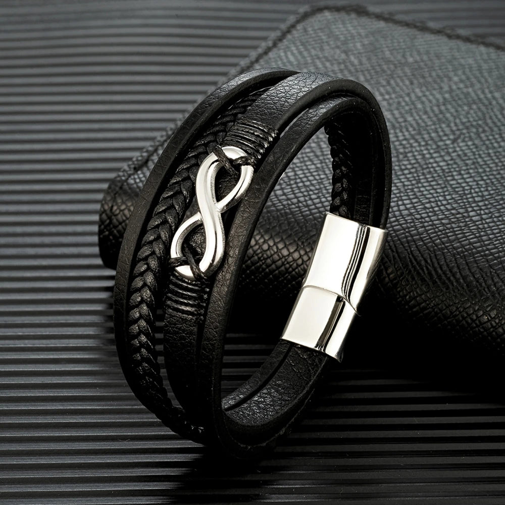 Pulsera Infinity de Cuero Trenzado Multicapa