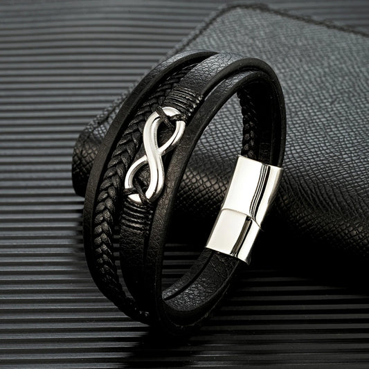 Pulsera Infinity de Cuero Trenzado Multicapa