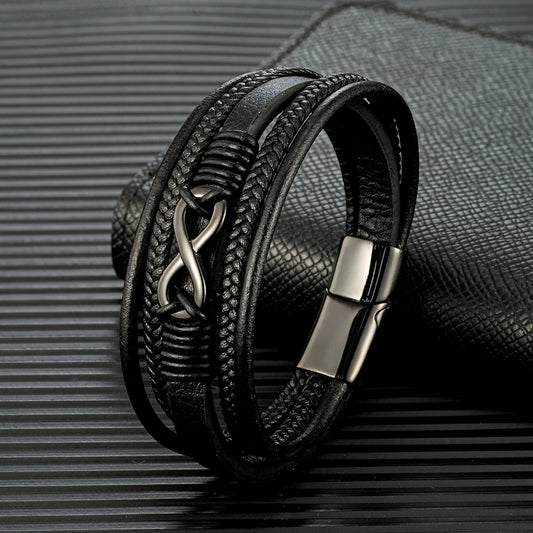 Pulsera Infinity de Cuero Trenzado Multicapa